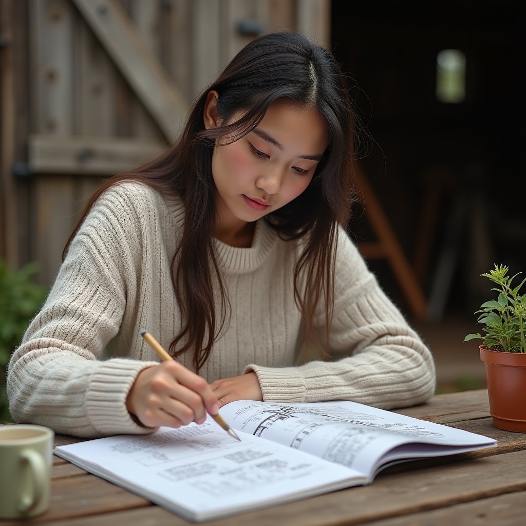 Persona leyendo una guía impresa sobre riego automatizado en una mesa de campo